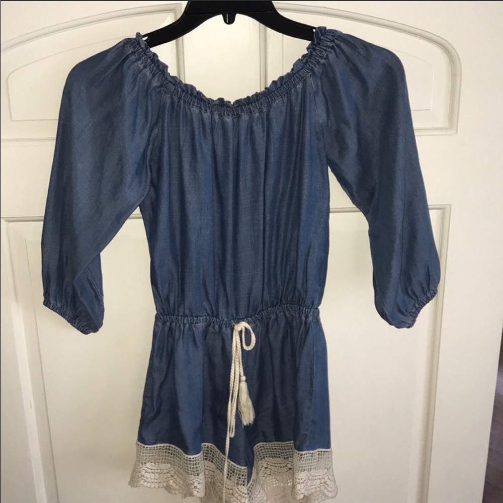Sneak Peak Denim and Lace Romper